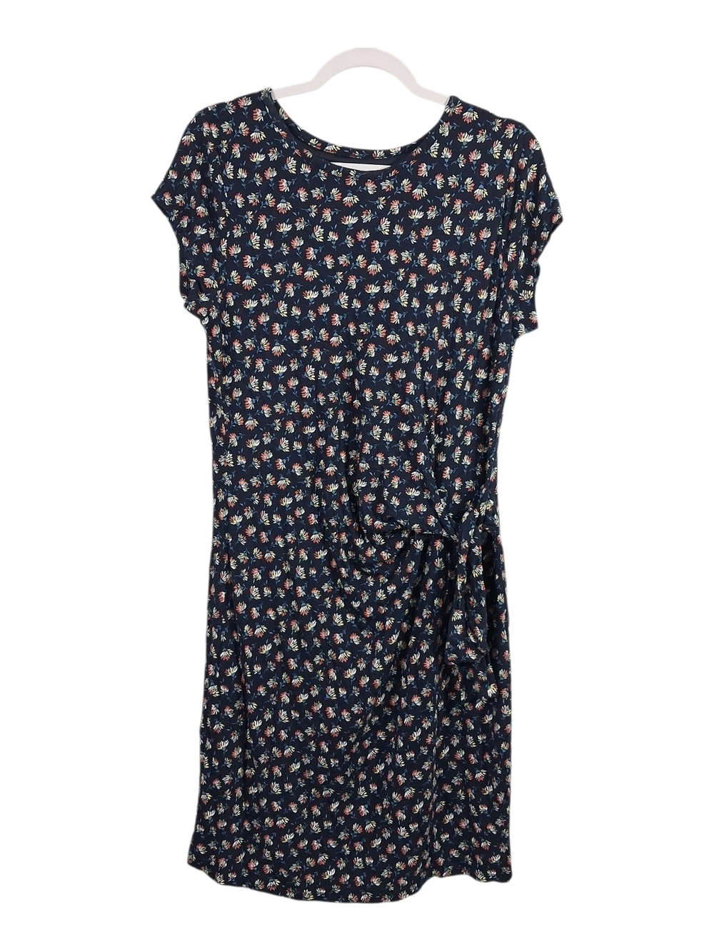 LOFT Navy Floral Tie-Side Midi Dress Size L Multicolor.